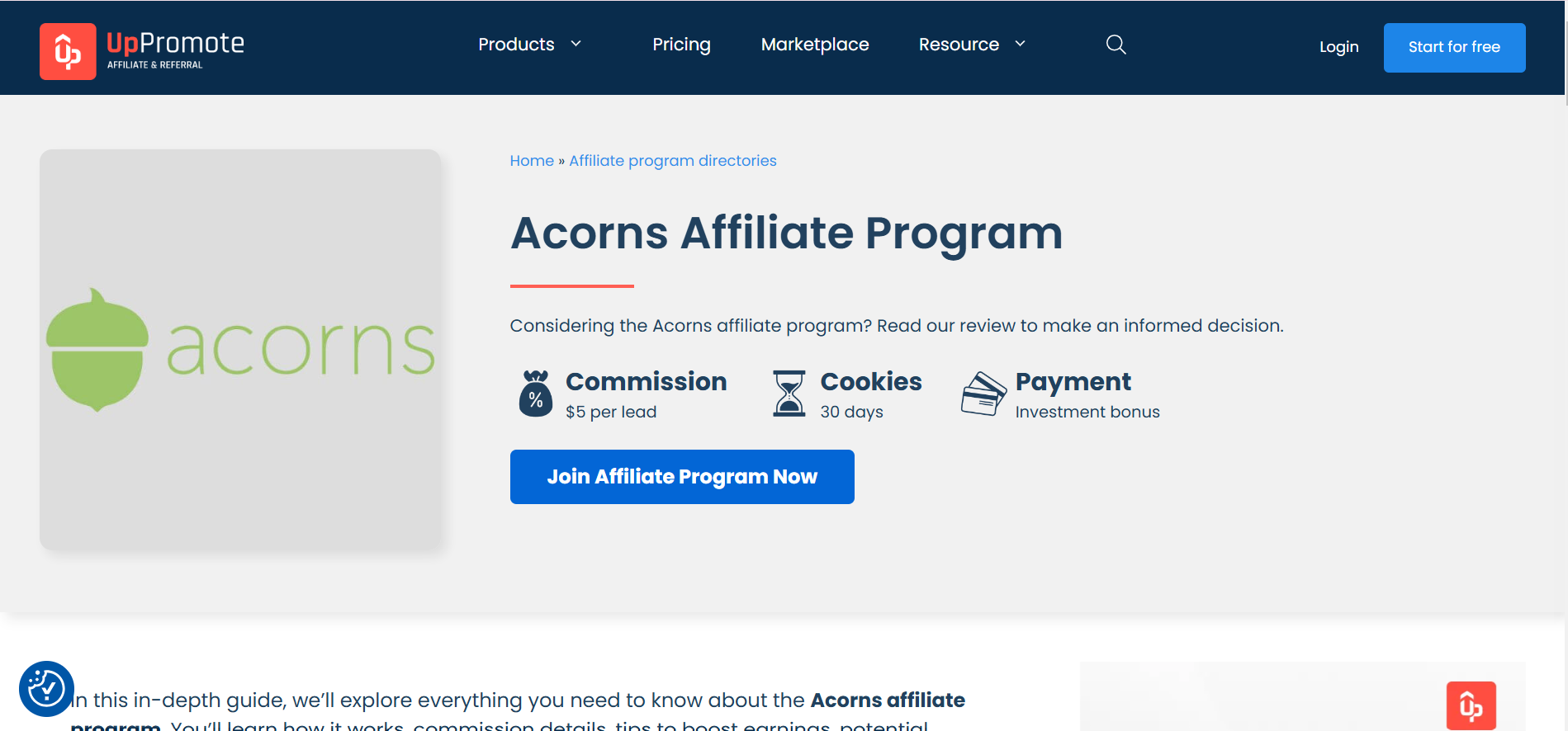 Acorns Affiliate Program