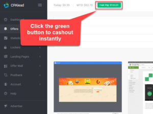 CPA Lead platform showcasing CPA marketing campaigns and earnings.