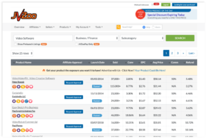 JVZoo marketplace featuring digital products and affiliate earning reports.