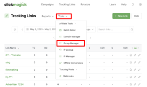 ClickMagick Affiliate Program dashboard showcasing advanced tracking features.