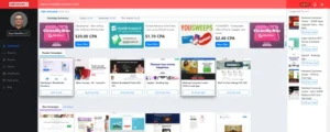 MaxBounty affiliate dashboard displaying campaign options and earnings.