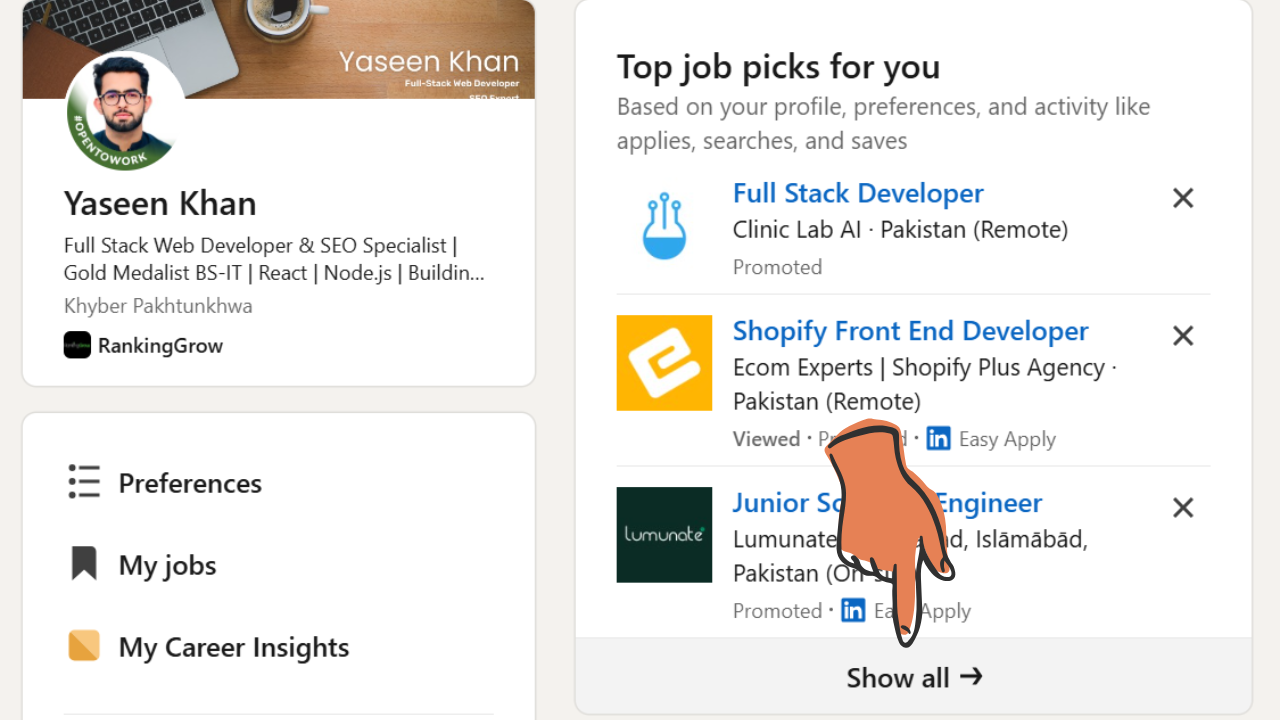 LinkedIn All Jobs Section 