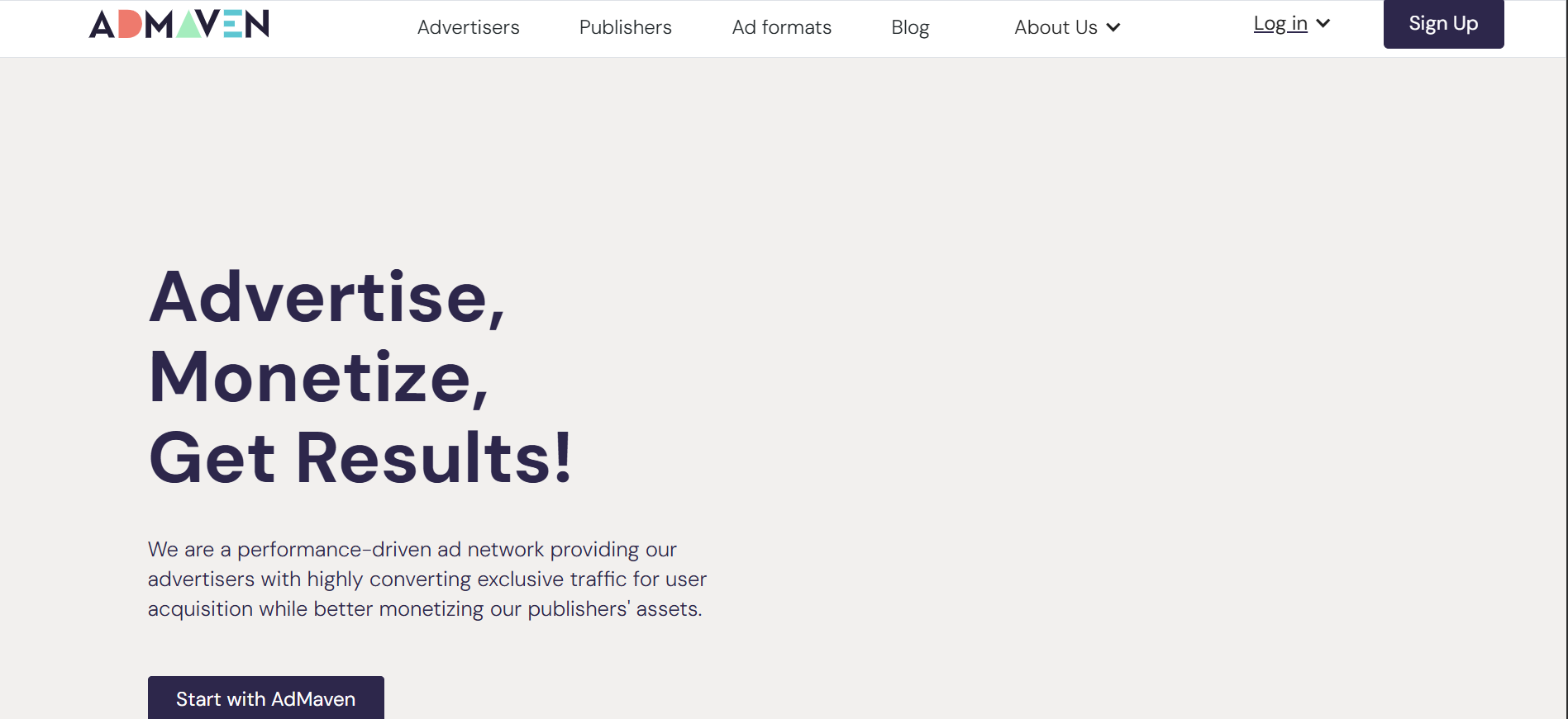 AdMaven advertising platform delivering pop ads, push notifications, and interstitials with high traffic volume, user targeting, and strong monetization features.