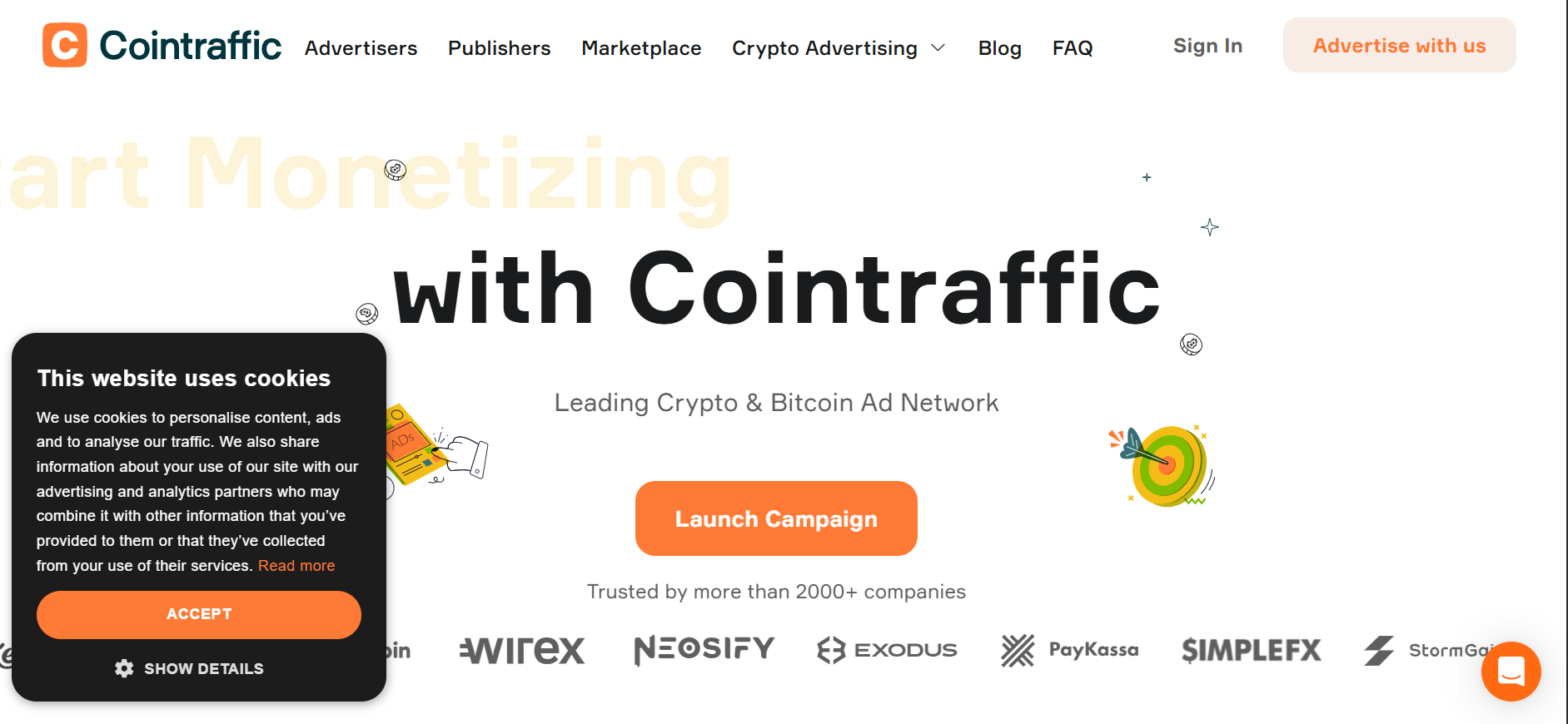 Depiction of CoinTraffic’s premium crypto ad marketplace highlighting native and display ad formats for blockchain websites.
