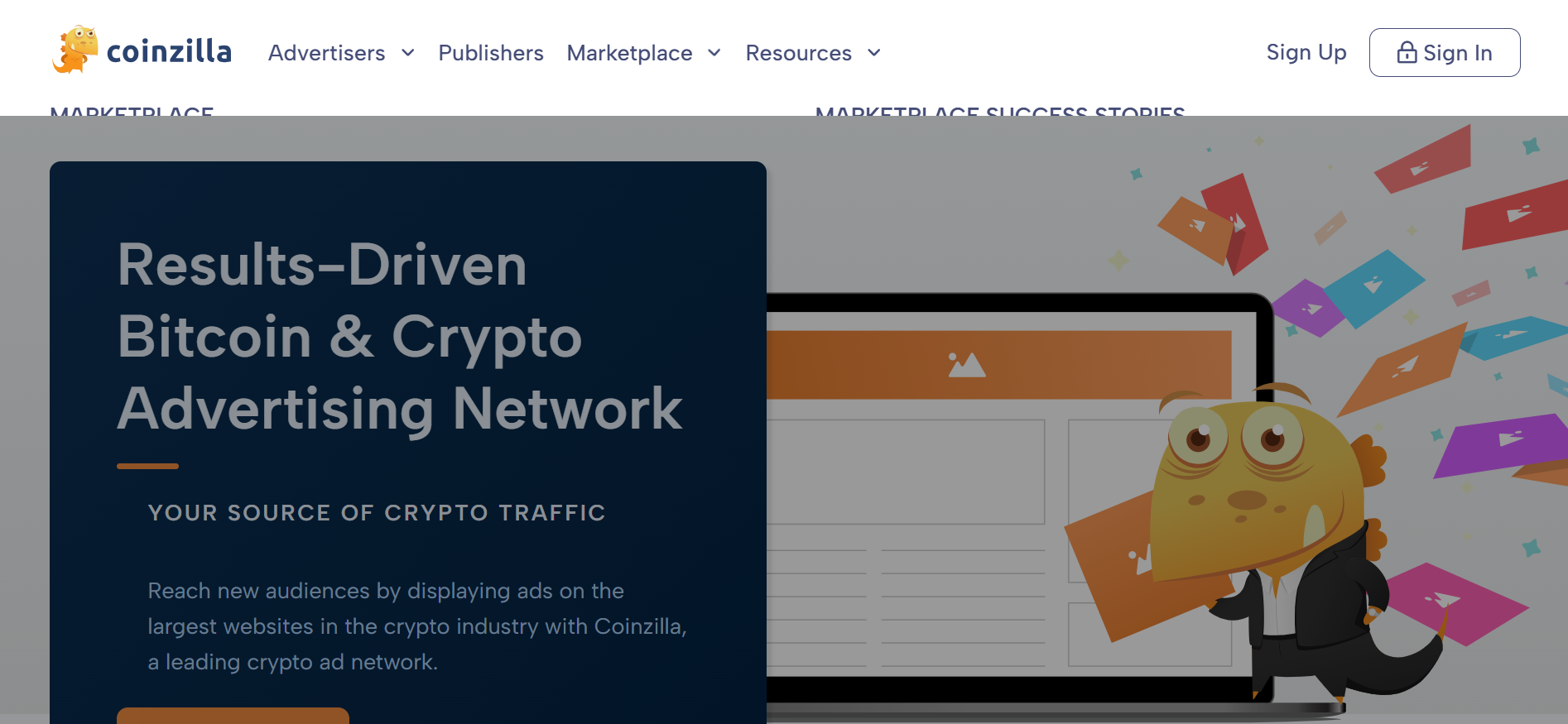 Artistic depiction of premium crypto ad network providing verified traffic and brand-safe promotions.