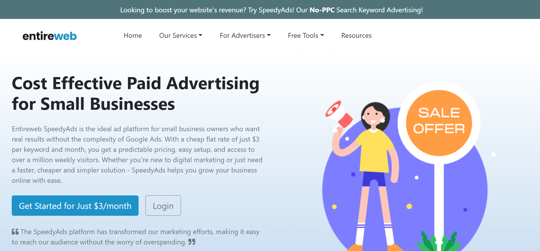 SpeedyAds logo representing a cost-effective flat-rate PPC advertising network.