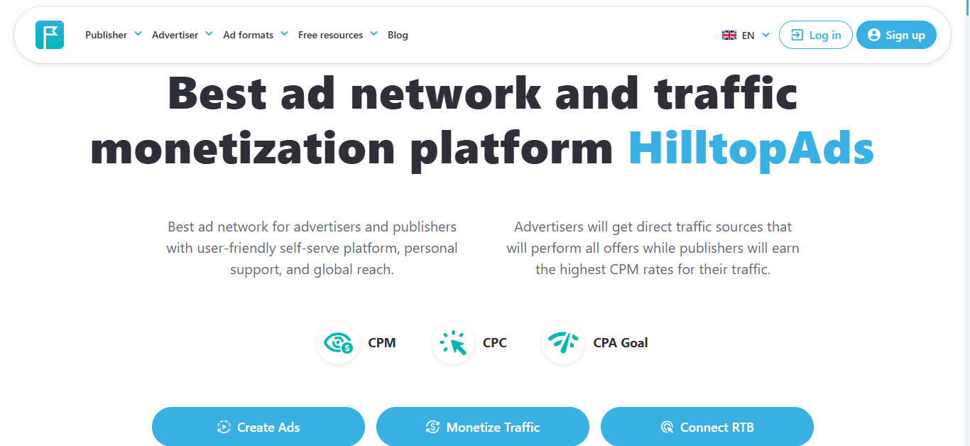 Illustration of HilltopAds pop-up ad platform interface showing ad placement options, targeting tools, and publisher dashboard for optimized revenue.